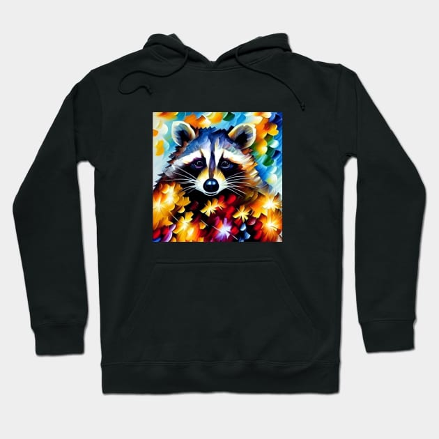 Raccoon Among the Flowers and Leaves Hoodie by ArtistsQuest